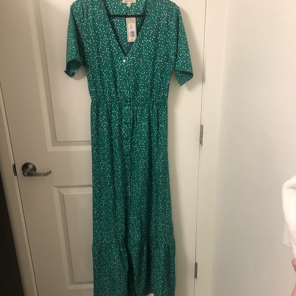 Green Polka Dot Maxi Dress with working buttons
